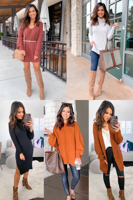 People wearing different fall outfits.