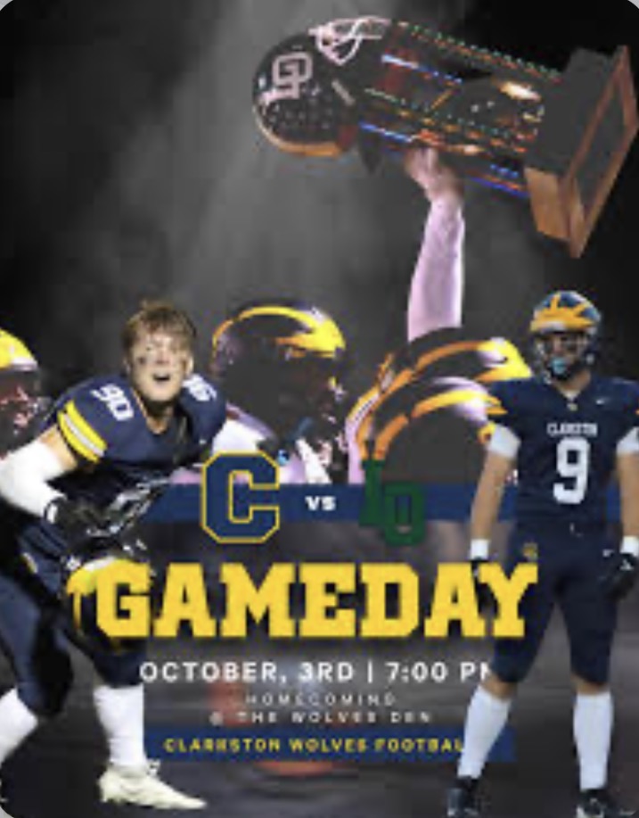 Game day advertisement for the Clarkston Wolves
Photo credit: Clarkston Football Facebook 