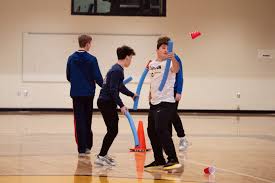 One of the games featured in the last Pep rally of trying to keep your cup safe on a pool noodle while trying to knock other peoples off. Last pep rally 9th grade went home with the win!