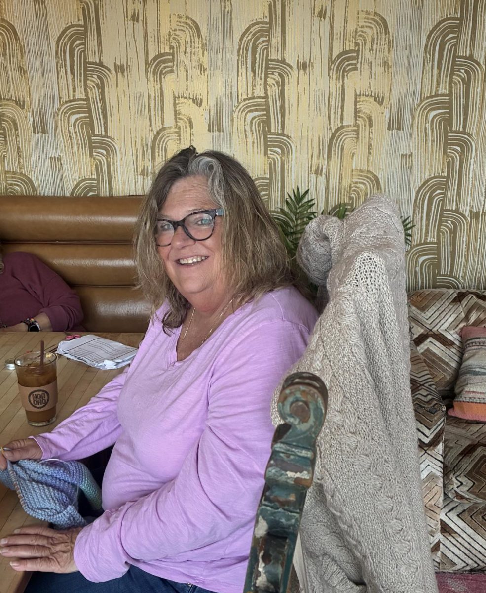Here is a photo of a Bridget in a knitting club at Honcho. 