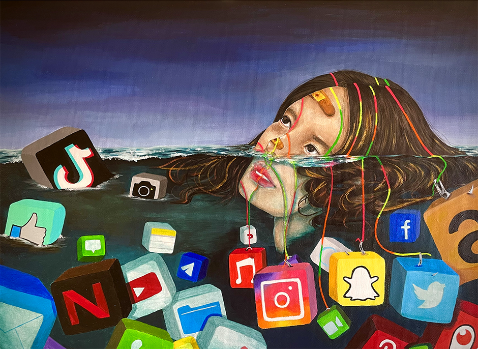 Painting made by a teen named Emily Smerud and titled the painting; "fix it". Smerud wanted to use her art to underscore the importance of community support during a mental health crisis. Many young people struggle with mental illness, she said, and because of shame or discrimination, they often try to take care of their problems by themselves.